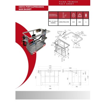 Cesta grúa de hierro para 2 personas 1400x700x1150 (L x A x H)