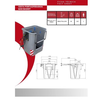 Fixed fiberglass man basket for 1 person 890x770x1150 (L x W x H)