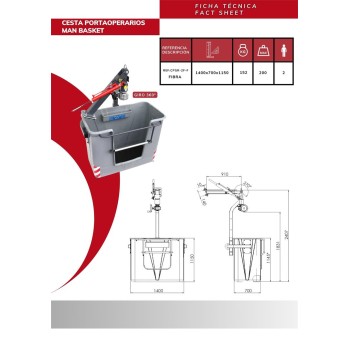 Cesta grúa giratoria de fibra 2 personas 1400x700x2407 (L x A x H)