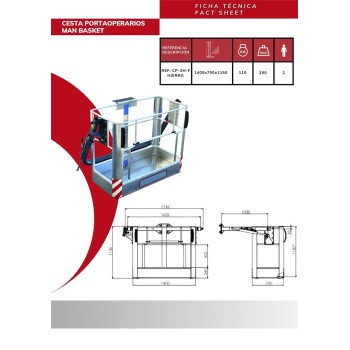 Cesta grúa de hierro para 2 personas 1400x700x1150 (L x A x H)