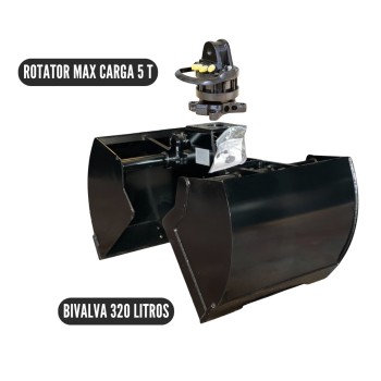 320-liter clamshell bucket + rotator and coupler included