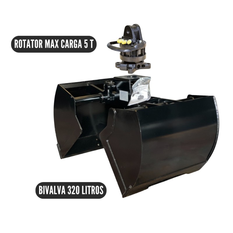 320-liter clamshell bucket + rotator and coupler included