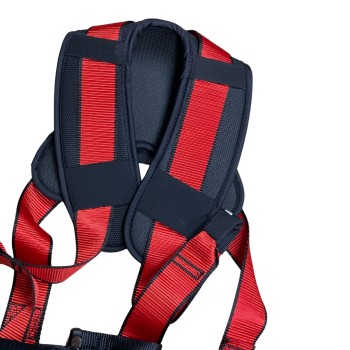 Harness with belt, lanyards, and carabiners