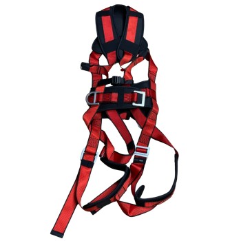 Harness with belt, lanyards, and carabiners