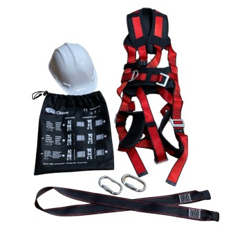 Kit completo seguridad Arnés, amarres, mosquetones y casco