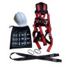 Complete safety kit: harness, lanyards, carabiners, and helmet
