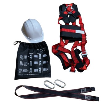 Kit completo seguridad Arnés, amarres, mosquetones y casco
