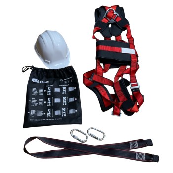 Kit completo seguridad Arnés, amarres, mosquetones y casco