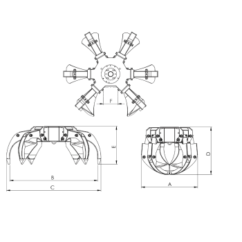 Pulpo hidráulico grua - 1500 Kg Apertura pinzas: 1270 mm