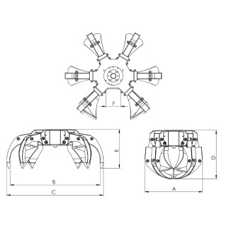 Pulpo hidráulico grua - 2000 Kg Apertura pinzas: 1350 mm
