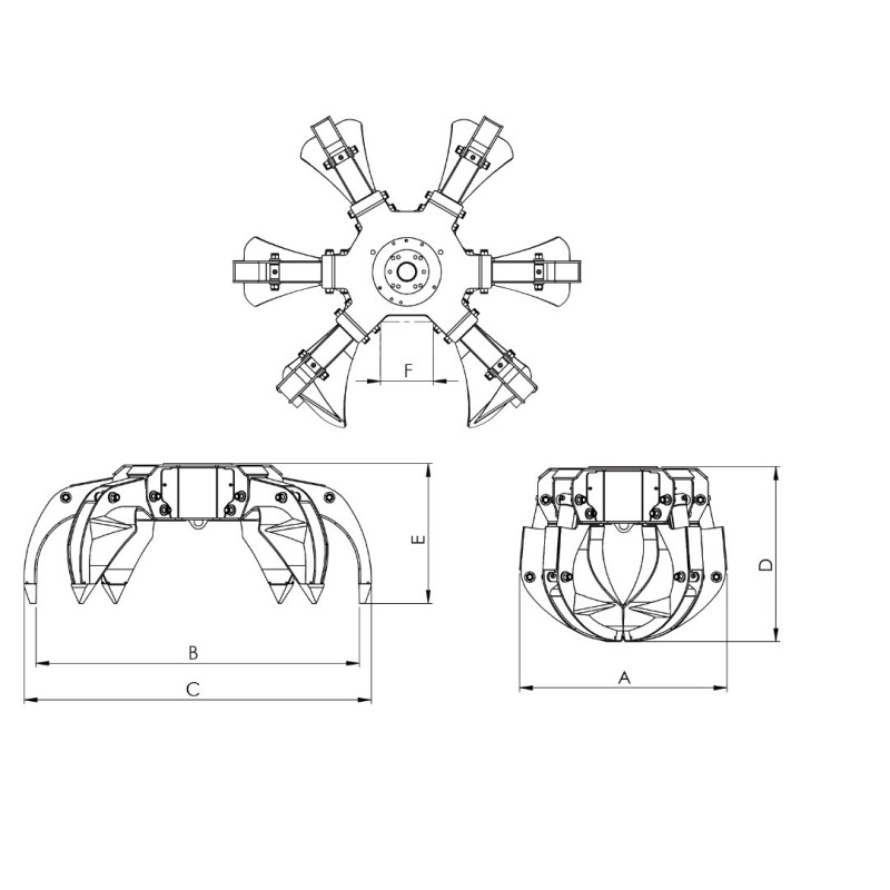 Asymmetric polyp grabs - 3000 kg Aperture- 1655 mm